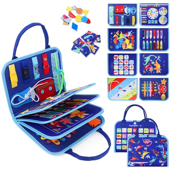 Busy Board, Montessori Toys for 1 2 3 4 Year Old Boy Birthday Gifts, Educational Sensory Toy for Learning Activities Fine Motor Skills, Road Trip Airplane Travel Toys for Toddlers Kids Age 1-3 2-4