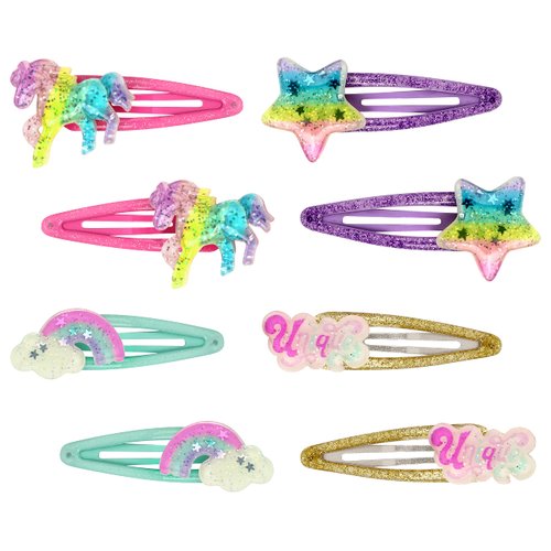 Girls Rainbow Star Snap Hair Clips Unicorn No Slip Metal Hair Clips Girls Sparkly Unicorn Hair Accessories Toddlers Kids Hair Clips Colorful Rainbow Barrette Hair Pins for Party Birthday Gift Supplies Favors 8Pcs