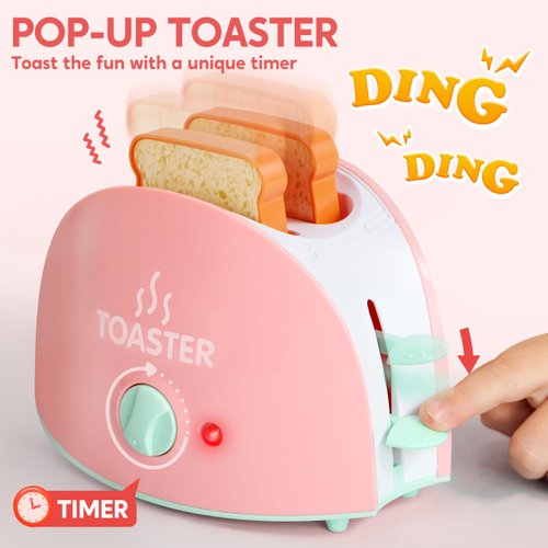 Joyin Play Kitchen Toys, Pretend Play Kitchen Appliances Toy Set with Coffee Maker, Mixer, Toaster with Realistic Lights& Sounds, Birthday Gift for Kids Ages 3+, Pink
