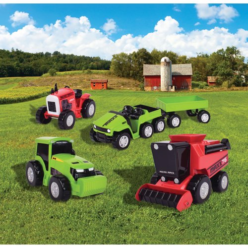Maxx Action Farm Construction 5pk Toy Truck Set, Includes Wagon, 6x6, Modern Tractor, Combine and Vintage Tractor Vehicles with Moving Parts, Cake Toppers, Ages 3+ - Sunny Days Entertainment