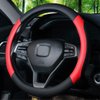 AUCELI Car Steering Wheel Cover, Universal Leather Auto Steering Wheel Protector, Carbon Fiber Anti-Slip Auto Interior Accessories for Men and Women, 15 inch for Most Cars, Trucks, SUV（Black/Red）
