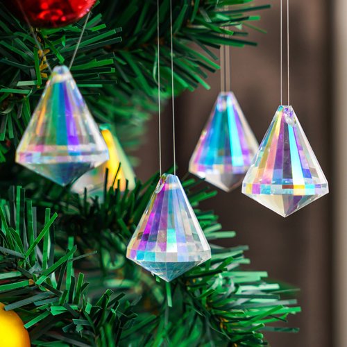 12pcs 38mm Crystal Faceted Prism Suncatcher Window Hanging AB Colored Crystals Diamond Prisms Chr...