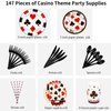 durony 147 Pieces Casino Party Bundle Casino Theme Party Supplies Set, Includes Plates, Napkins, Cups, Staws, and Cutlery for Casino Poker Theme Party Decorations Serves 16 Guests