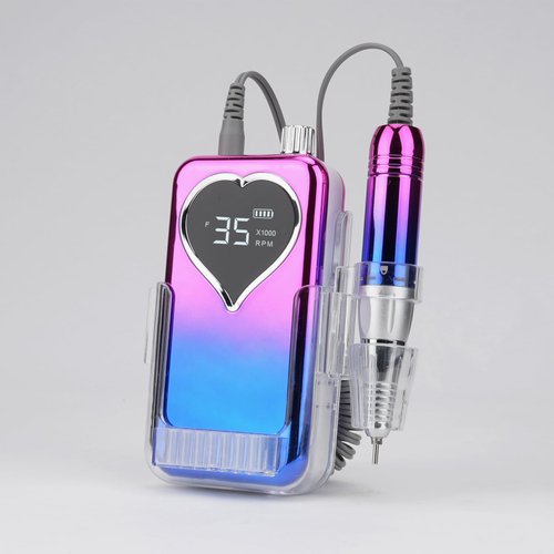 Pourcare Electric Nail Drill Machine for Acrylic Nails, 35000 RPM Electric Nail File, Portable E-File – Rechargeable Nail Drill for Home Salon Manicure Tools (Heart Sunset Blue)