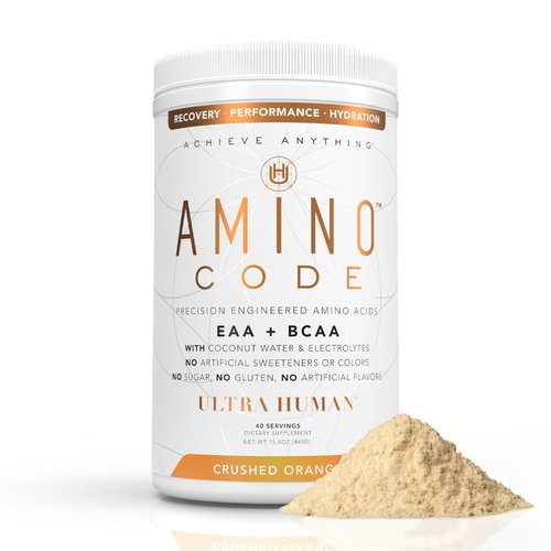 Ultra Human Amino Code | Essential Amino Acids + BCAAs + Coconut Water Electrolytes | Fast Hydration Workout Recovery Flavored Amino Energy Powder Drink | Clean Formula, 40 Servings - Crushed Orange