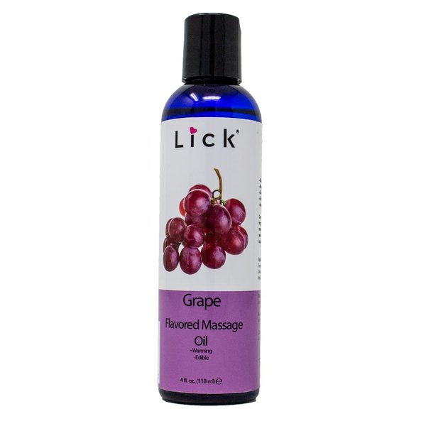 Lick Grape Flavored Edible Massage Oil – Infused with Vitamin E, Sweet Almond & Coconut Oil – Skin & Body Safe, Non-Sticky, Vegan – Portable Travel-Ready Bottle, 4 oz