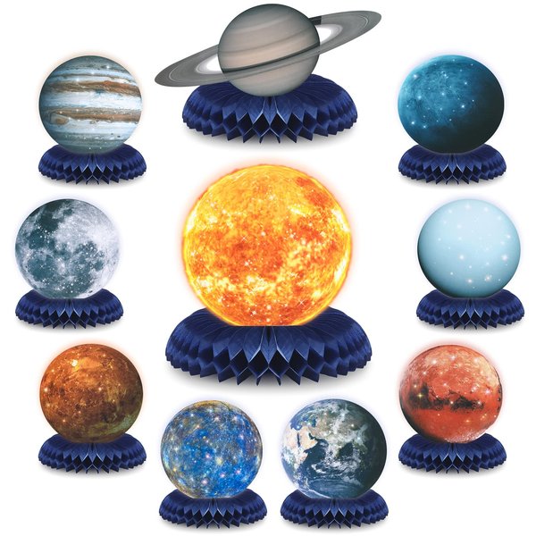 10 Pieces Space Solar System Theme Honeycomb Centerpieces Table Topper Outer Space Party Supplies Planet Honeycomb Galaxy Photo Booth Props for Birthday Party Decorations Birthday Party Supplies