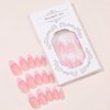 MISUD Press on Nails Medium Almond Fake Nails Glossy Glue on Nails Pink French Tip Acrylic Nails Stiletto Artificial Nails Cute Bow Pearl Stick on False Nails with Design 24 pcs