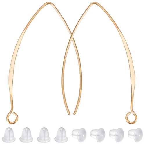 Beebeecraft 1 Box 50Pcs V Shape Earring Hooks 18K Gold Plated Brass Drop Earring Hook 43mm Ear Wires Earring Findings with Hoop for Jewelry Making DIY Earring Findings