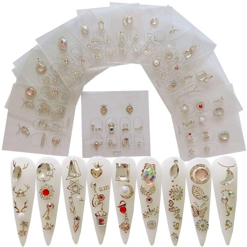 NAIL ANGEL 11Sheet/Set Nail Art Adhesive Sticker with Crystal Gem Rhinestones 3D Charms Nail Art Decoration (10252)