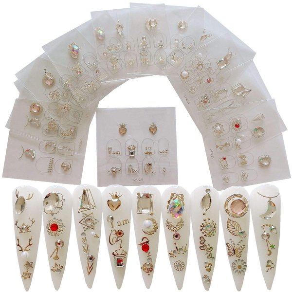 NAIL ANGEL 11Sheet/Set Nail Art Adhesive Sticker with Crystal Gem Rhinestones 3D Charms Nail Art Decoration (10252)