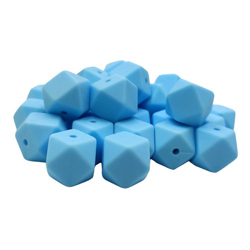 30pcs Baby Blue Color 17mm Hexagon Silicone Beads Teething Pearl Beads BPA Free Silicone Geometry Beads Teether for Mom Jewelry Necklace Making