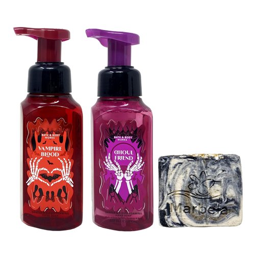Bath & Body Works Vampire Blood and Ghoul Friend Gentle Foaming Hand Soap Bundle with a Charcoal Scrub Bar Soap - Full Size