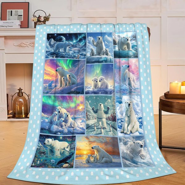 Cute Polar Bear Blanket Cute Polar Bear Fleece Throw Blanket Fuzzy Plush Super Soft Cozy Warm Polar Bear Decor Stuffed Animal Blanket Gifts for Boys Girls Kids Adult Men Women 40"x50"