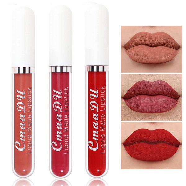Generic 3 colors Matte Liquid Lipstick Set, Velvety Liquid Lipstick Long Lasting Waterproof Nude Lip Gloss for Girls and Women (Set#1, 3pcs)