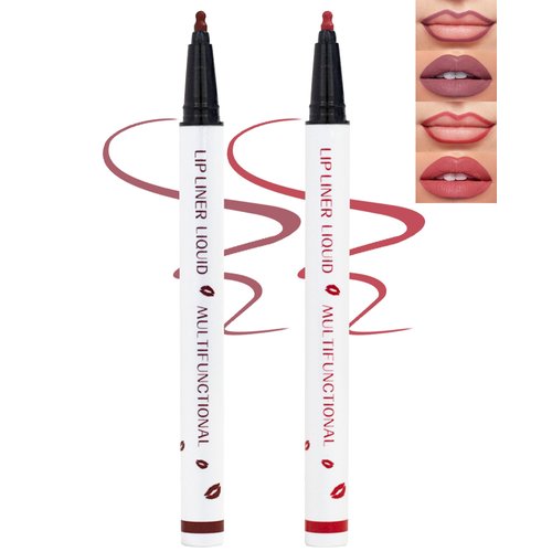 Lip Stain Marker Pen,2 Colors Brown Pink Lip Liner Pencil,Matte Lip Tint Stain Liquid Lipstick,Longlasting Waterproof Precise Chisel Tip Smooth Lipliner,Natural Lip Color Makeup Gift for Women-03+04