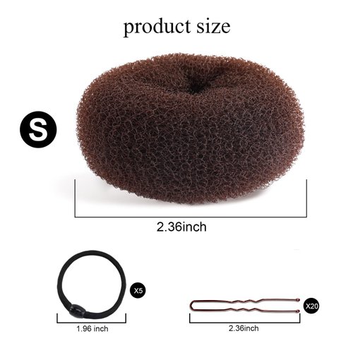HOFASON Hair Bun Maker Donut 31 Pcs, 6 Pcs Small Hair Donuts for Buns, 5 Pcs Hair Elastic Bands, 20 Pcs Hair Pins, Hair Buns Pieces Ring Style Accessories for Kids Girls Short Thin hair Shaper (Brown)