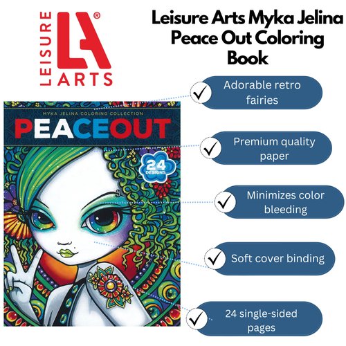 Leisure Arts Myka Jelina, Peace Out, Adult Coloring Book, Coloring Books Adults Relaxation, Adult Coloring Book Women, Adult Coloring Books for Teens, Coloring Book Adult