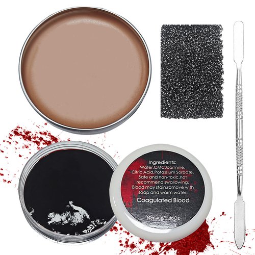 Scar Wax SFX Makeup Kit Coagulated Blood Gel with Spatula Tool and Sponge,Halloween Special Effects Zombie Makeup Kit,Face Painting Kit Halloween Makeup for Halloween Stage Cosplay Festival