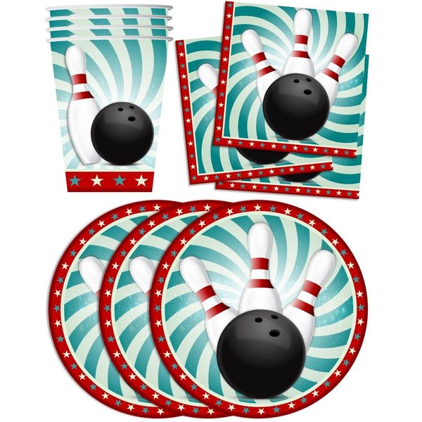 Bowling Fun Birthday Party Supplies Set Plates Napkins Cups Tableware Kit for 16