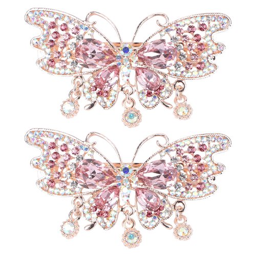 Beaupretty 2pcs Crystal Butterfly Hair Clip Rhinestone Hair Barrette Decorative Fancy Elegant Jewelry Hair Pin Accessories for Women