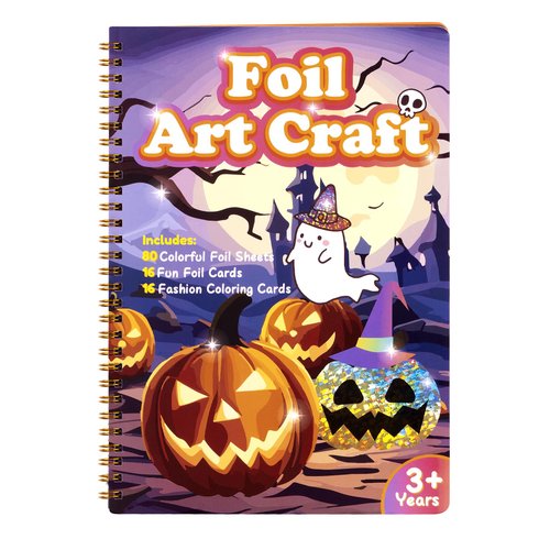 ilauke Art & Craft Activity - Foil Fun Art Craft Paper Kid Carft, DIY Creative Activity, Foil Art Stickers for Birthday Halloween for Boys & Girls Ages 3, 4, 5, 6, 7