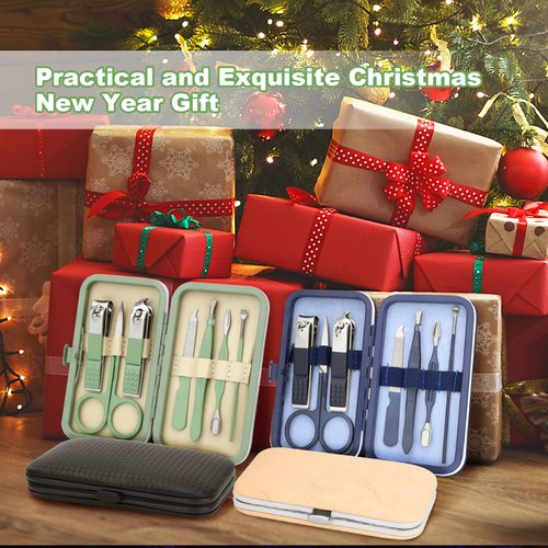 Manicure Set-Stainless Steel Nail Care Set-Professional 7 in 1 Ingrown Toenail Clipper Grooming Tool-Pedicure Kit & Toe Nail Cutter-Thick Nail Scissors Toiletries with Cuticle Trimmer (Green)