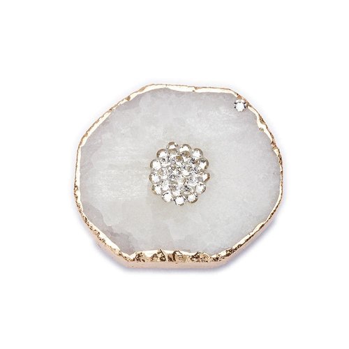 White Agate Stone Crystal Phone Grip Premium Phone Stand Druzy Quartz Healing Crystal Natural Gemstone with Gold Trim and Crystal Design Phone Grip Stand Mount Holder for Smart Phones and Tablet
