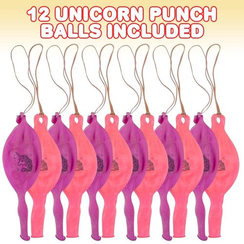 ArtCreativity Unicorn Punch Balls, Set of 12, Durable Balloons with Rubber Bands Attached, Great Unicorn Party Favors and Decorations, Goodie Bag Fillers for Kids in Assorted Fun Colors