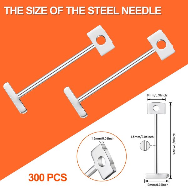 300pcs 1/16" Replacement Steel Needles for Flooring Wall Tile Leveling System, 1.5mm Leveler Replaceable Pin Reusable Spare Steel Pin Tiling Construction Tools (t300, silver)