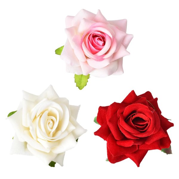 Rose Flower Hair Clips for Women Red Pink White Rose Hair Barrettes Floral Hairpins Flower Brooch Pins for Women Girls 3PCS Bride Headpieces for Wedding Party Hair Accessories