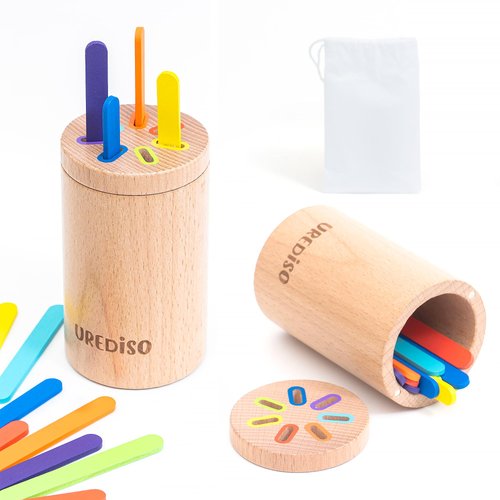 UREDISO Wooden Color Sorting Toys, Montessori Sticks Toys for Toddlers 1-3, Educational Sensory Matching Game for Baby Kids, Fine Motor Skill Development Toy Gift for Boys and Girls
