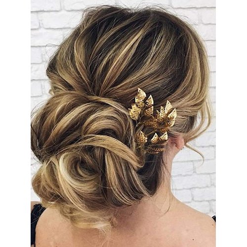 Jakawin Leaf Bride Wedding Hair Pins Gold Hair Piece Bridal Hair Accessories for Women and Girls HP184 (Gold)