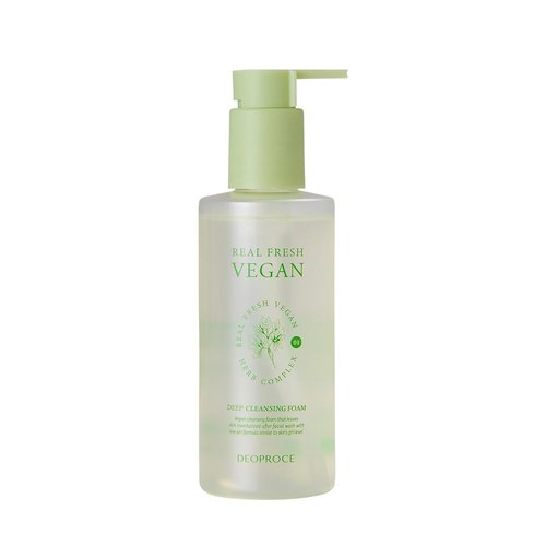 Deoproce Real Fresh Vegan Deep Cleansing Foam 200 ml, Korean Skincare, Moisturizing Face Wash with Plant Extracts, Allantoin, Tones, Improves Complexion