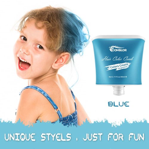Temporary Hair Color for Kids, Comblor Blue Hair Dye, Washable Hair Color Wax for Girls Boys Teens Adults, Ideal Gifts for Birthday, Cosplay, Party, Halloween, Children's Day, Crazy Hair Day