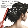 Professional Triple-Row Teasing Comb Set, Natural Boar Bristles and Fine Nylon Teeth, Lightweight Beechwood Handle, Ideal for Sophisticated Evening Hairstyles and Volumizing Effect