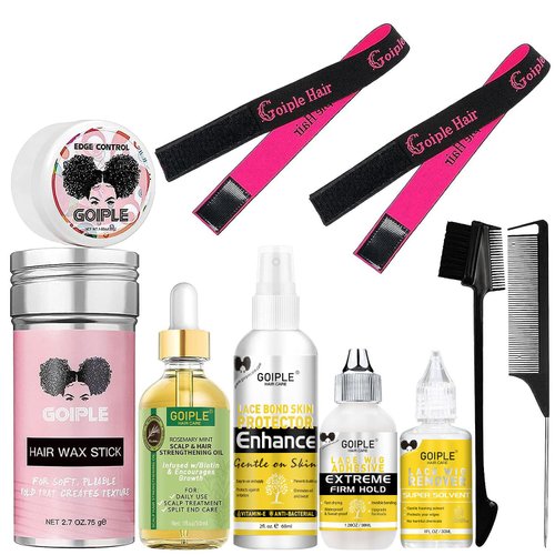 Wig Glue Lace Glue for Lace Front Wigs, Strong Hold Lace Front Wig Glue for Wigs, Lace Adhesive Hair Replacement with Wig Glue Remover, Wig Melting Band, Hair Wax Stick, Edge Control Edge Brush