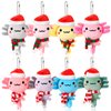 Poen 8 Pcs Christmas Axolotl Ornaments Plush Toys 4 Inch Mini Kawaii Axolotl Stuffed Animal with Santa Hat and Scarf Cute Stuffed Samaritans Keychain Bulk for Christmas Ornaments Hanging Decorations