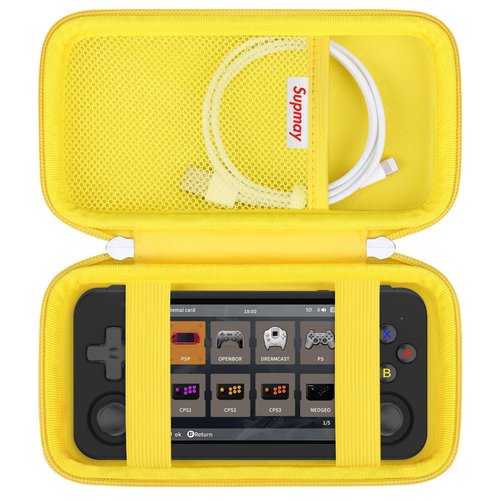 Hard Carrying Case for RG35XX H Retro Handheld Game Console, Retro Game Travel Storage Holder with Mesh Bag for SD Card, USB Type-C Cable, User Manual, Yellow