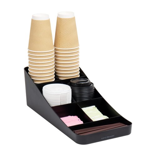 Mind Reader Cup and Condiment Station, Countertop Organizer, Coffee Bar, Kitchen, Stirrers, 7.25"L x 15.5"W x 5.25"H, Black