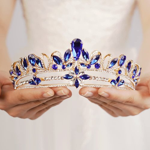 JWICOS Crystal Tiara and Crown for Women Elegant Princess Crown for Girls Wedding Tiara Headband for Wedding Prom Birthday Party Pageant Halloween Costume (Blue)