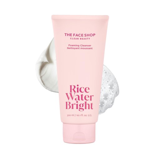 The Face Shop Rice Water Bright Foaming Facial Cleanser with Ceramide, Gentle Face Wash for Hydrating & Moisturizing, Vegan Face Cleanser, Makeup Remover, Korean Skin Care for All Skin Types, 300ml