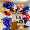 Baseball Birthday Party Balloons, 32 Inch Navy Blue Foil Number 9 Balloon, Baseball Glove Foil Balloon, Red Blue Star Confetti Balloon for 9th Birthday Sports Theme Party Supplies