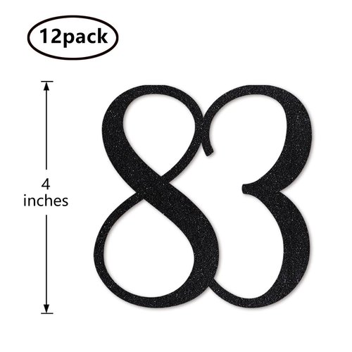 Black Glitter 83rd Birthday Centerpiece Sticks, 12-Pack Number 83 Table Topper Anniversary Party Decorations
