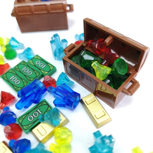 ZHX Treasure Accessories Jewel Chest, Gems Diamonds, Bullion Gold Bar, Crystals, $100 Dollar Bill Cash Toy Pirate Building Blocks Set for Kids 5 6 7 8 Years Old