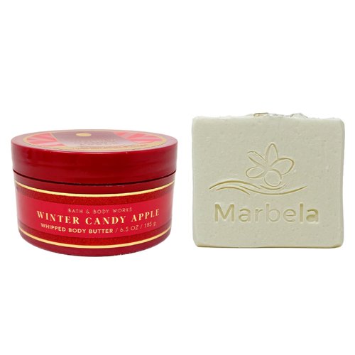 Bath & Body Works Winter Candy Apple Body Butter with a Natural Oats Bar Soap