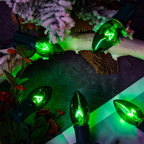 C9 Clear Christmas String Lights, Outdoor Christmas Lights String, Hanging Christmas Roofline Lights, Patio Lights for Outdoor Decor, Green Wire, 25 Feet