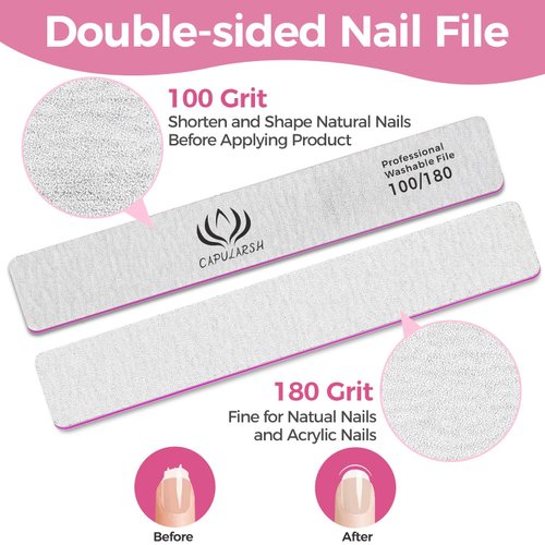 18pcs Nail File for Acrylic Nails - Capularsh 100/180 Grit Professional Double Side Emery Boards, Reusable Coarse Nail File for Acrylic Gel Dip False Nail Home and Salon Use