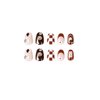 Short Almond Press on Nails Fall Brown Fake Nails French Tip False Nails with Hearts Flowers Brown Checkerboard Designs Cute Full Cover Round Head Acrylic Nails Glossy Autumn Glue on Nails for Women