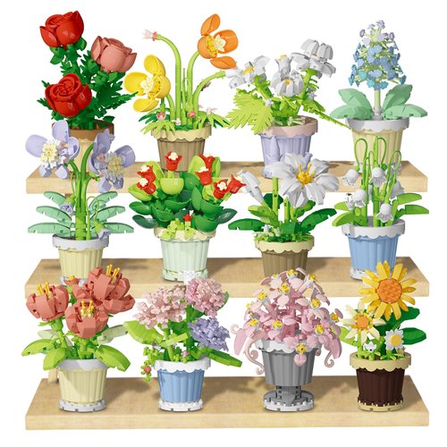 PQKIE 12 Pcs Flowers Bouquet Building Set,2531 Pcs Flower Botanical Collection Building Block Toy,Micro Plant for Home or Office Decor, Mother's Day Valentine Christmas Birthday Gifts for Adults,Girls